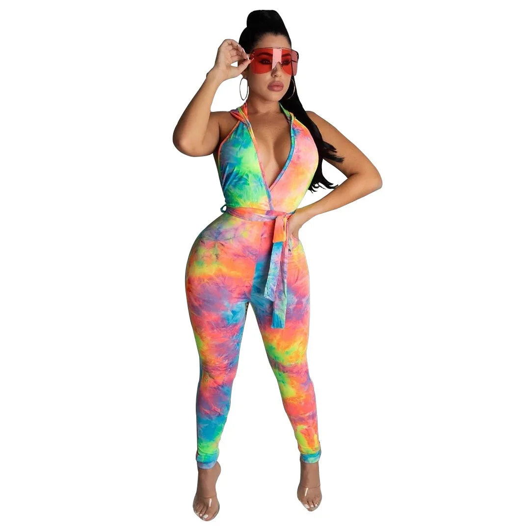 New Style Women's Clothing Sexy Sleeveless Backless Personality Hooded Fashion Tie Dye Printing Temperament Trousers Jumpsuit
New Style Women's Clothing Sexy Sleeveless Backless Personality Hooded Fashion Tie Dye Printing Temperament Trousers Jumpsuit
