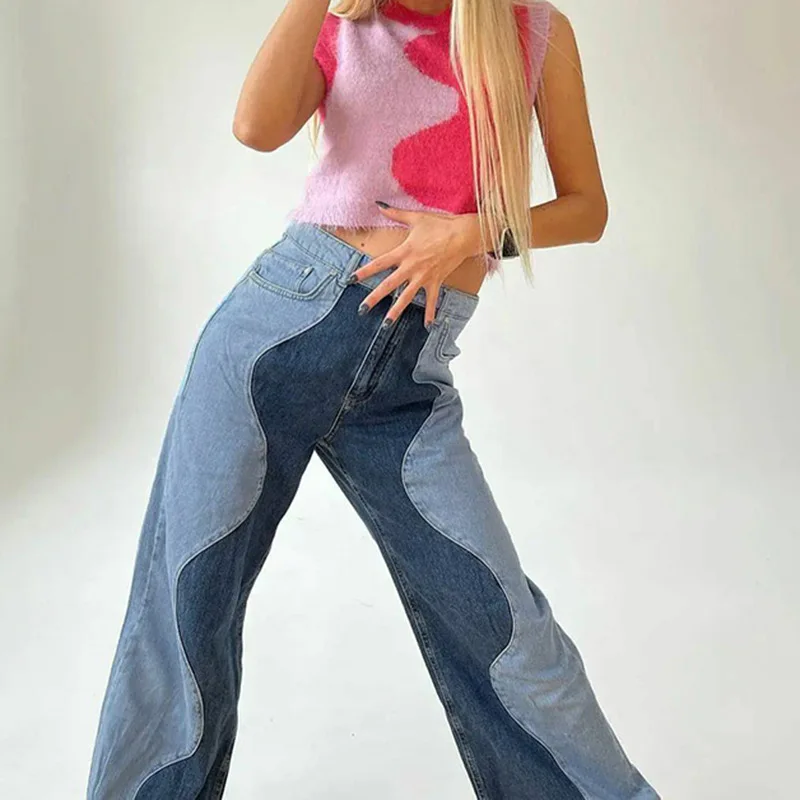 Новинка весна-лето 2022 модные трендовые свободные прямые джинсовые брюки на молнии с высокой талией и контрастной прострочкой 
Новинка весна-лето 2022 модные трендовые свободные прямые джинсовые брюки на молнии с высокой талией и контрастной прострочкой