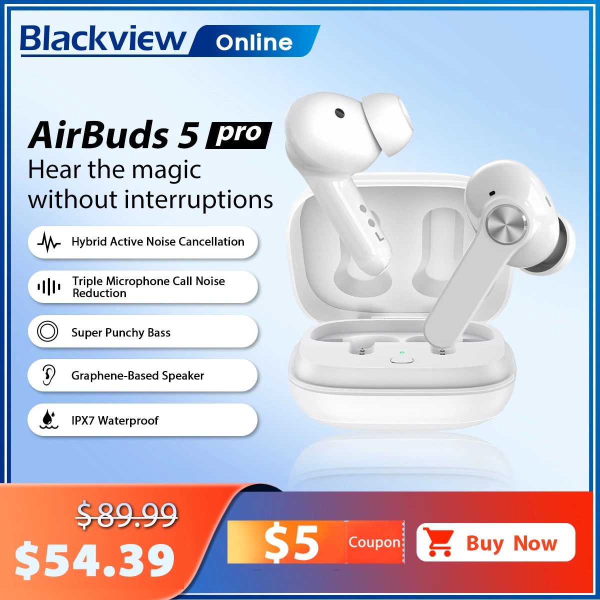 Blackview AirBuds 5 Pro Беспроводные наушники с 4 микрофонами, шумоподавлением, Bluetooth 5.0true, Беспроводные стереонаушники IP67, водонепроницаемые
Blackview AirBuds 5 Pro Беспроводные наушники с 4 микрофонами, шумоподавлением, Bluetooth 5.0true, Беспроводные стереонаушники IP67, водонепроницаемые