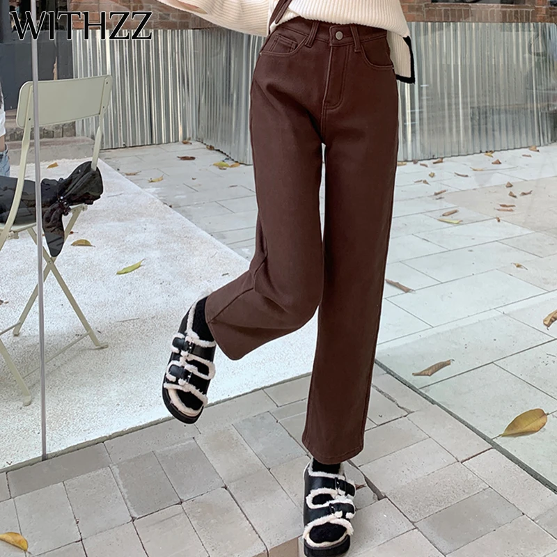 WITHZZ Autumn Winter Women's High-waisted Velvet Straight Pants Jeans Female Denim Thick Trousers
WITHZZ Autumn Winter Women's High-waisted Velvet Straight Pants Jeans Female Denim Thick Trousers