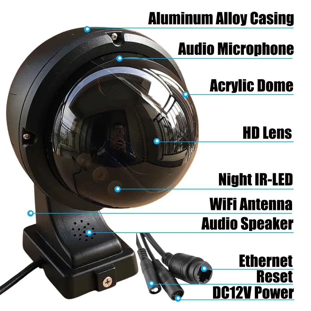 Беспроводная IP-камера HD 1080P 5 Мп PTZ с 3-кратным цифровым зумом автослежением