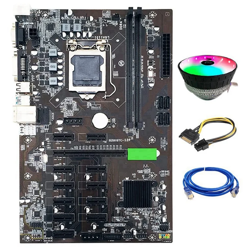 Материнская плата для майнинга B250, BTC, LGA 1151, DDR4, SATA 3,0, USB 3,0 с охлаждающим вентилятором + SATA, шнур питания от 15pin до 6Pin для майнинга
Материнская плата для майнинга B250, BTC, LGA 1151, DDR4, SATA 3,0, USB 3,0 с охлаждающим вентилятором + SATA, шнур питания от 15pin до 6Pin для майнинга