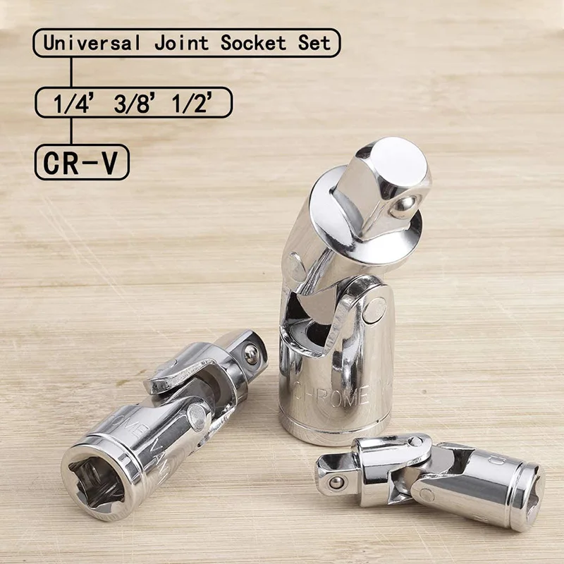 1/4IN, 3/8IN, 1/2IN Universal Joint Socket Set, Chrome Vanadium Steel Swivel Socket Adapter Set, 3PCS Drive Universal Joint Set
1/4IN, 3/8IN, 1/2IN Universal Joint Socket Set, Chrome Vanadium Steel Swivel Socket Adapter Set, 3PCS Drive Universal Joint Set