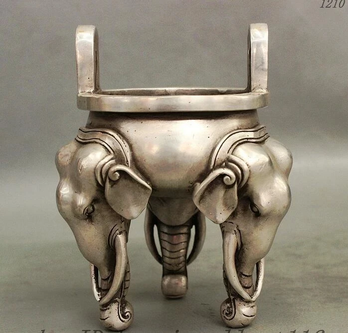 Chinese Collect Buddhism Silver Elephant Head Statue Incense Burner Censer
Chinese Collect Buddhism Silver Elephant Head Statue Incense Burner Censer