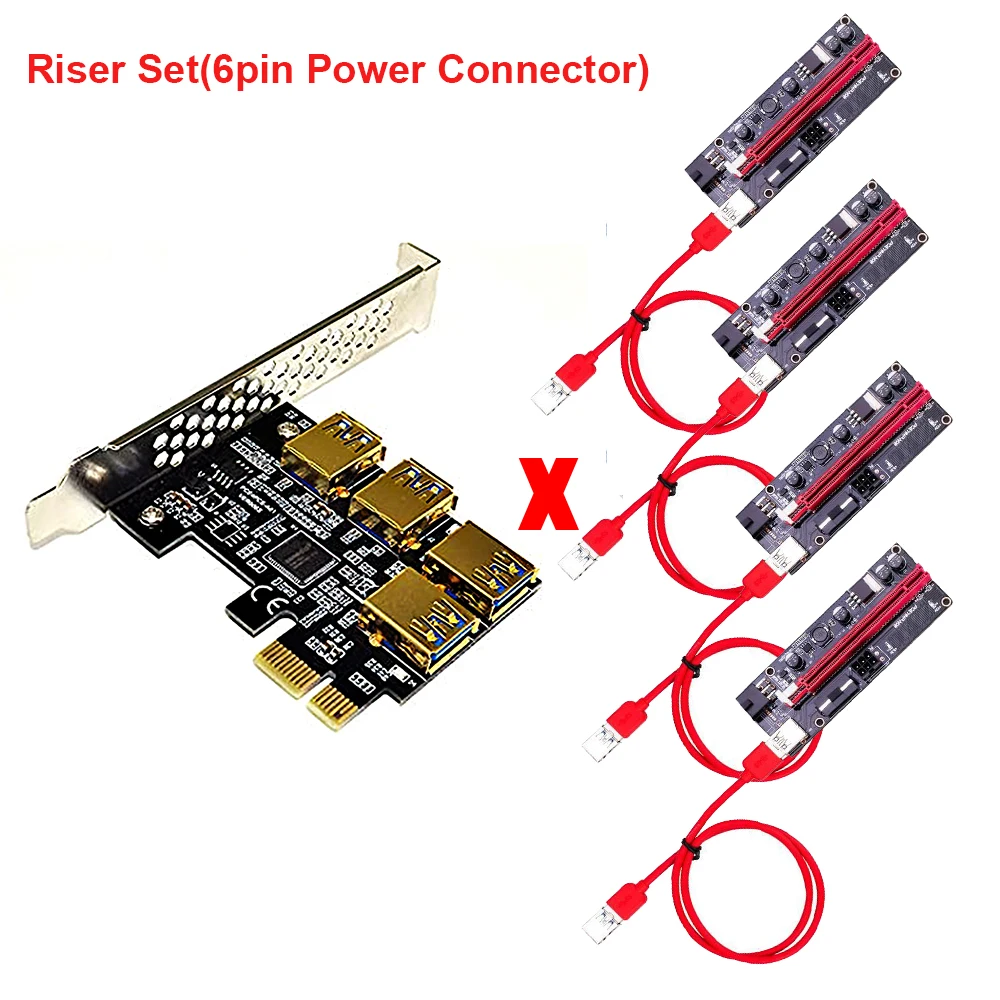 

4pcs PCI-E Express 1x to 16x 009S Riser Card Adapter PCIE 1 to 4 Slot PCIE Port Multiplier Card for BTC Bitcoin Miner Mining