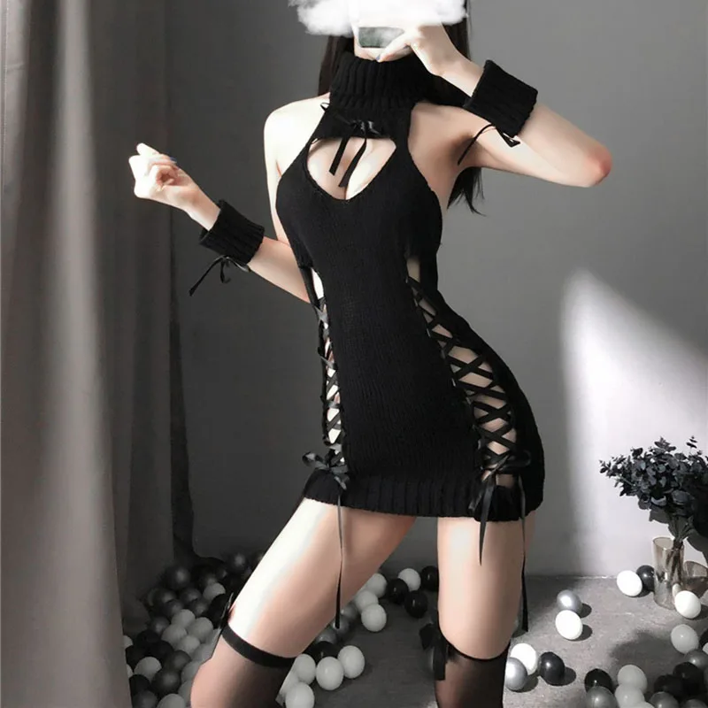 SEXY MEOW Japanese Girl Low-Cut Hollow Out Knitting Sweater Dress Women Sexy Deep V High Collar Backless Nightclub Short Skirt
SEXY MEOW Japanese Girl Low-Cut Hollow Out Knitting Sweater Dress Women Sexy Deep V High Collar Backless Nightclub Short Skirt