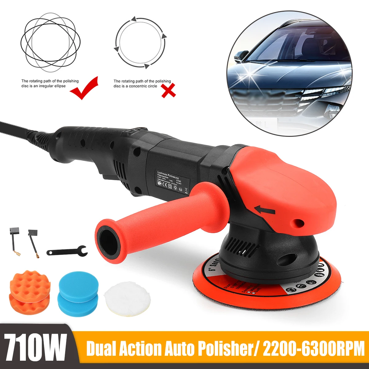 6300RPM Car Polishing Machine DA 6inch 21mm Dual Action Auto Polisher Variable Speed Sander Orbital Buffing Waxing Machine
6300RPM Car Polishing Machine DA 6inch 21mm Dual Action Auto Polisher Variable Speed Sander Orbital Buffing Waxing Machine