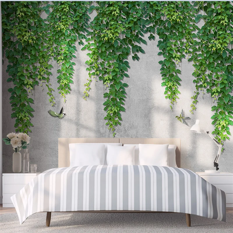 

wellyu Customized large murals Nordic minimalist vine leaves bird background living room bedroom background wallpaper