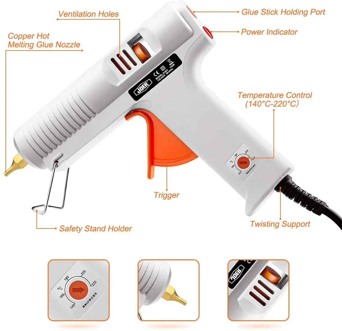 

Hot Melt Glue Gun 150W High Temp Adjustable Non-drip Nozzle Hot Melt Glue Gun Kit with 20pcs Glue Sticks(7.87'' x 0.45")