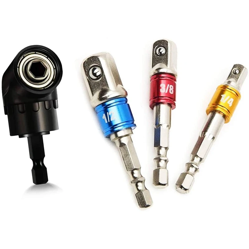 3 PCS 1/4Inch 3/8Inch 1/2Inch Impact Drill Socket Adapter Extension Set + 105° Right Angle Drill Bit Extension Adapter
3 PCS 1/4Inch 3/8Inch 1/2Inch Impact Drill Socket Adapter Extension Set + 105° Right Angle Drill Bit Extension Adapter