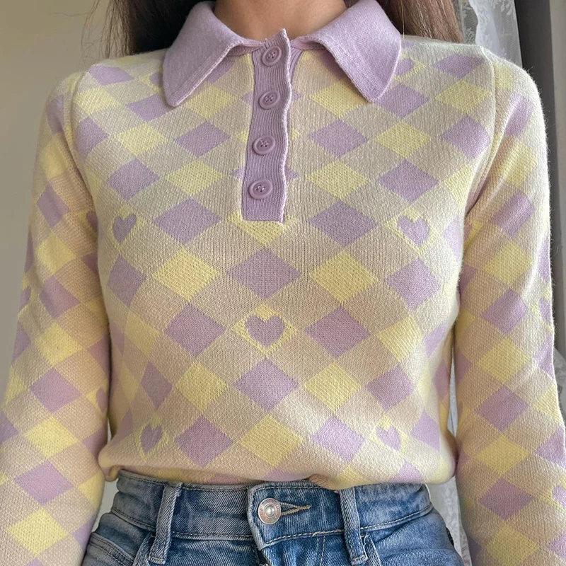 Vintage Argyle Plaid Heart Y2K Knitted Sweater Women Korean Fashion Pullover Aesthetic Cropped Sweaters Tops Clothes
Vintage Argyle Plaid Heart Y2K Knitted Sweater Women Korean Fashion Pullover Aesthetic Cropped Sweaters Tops Clothes