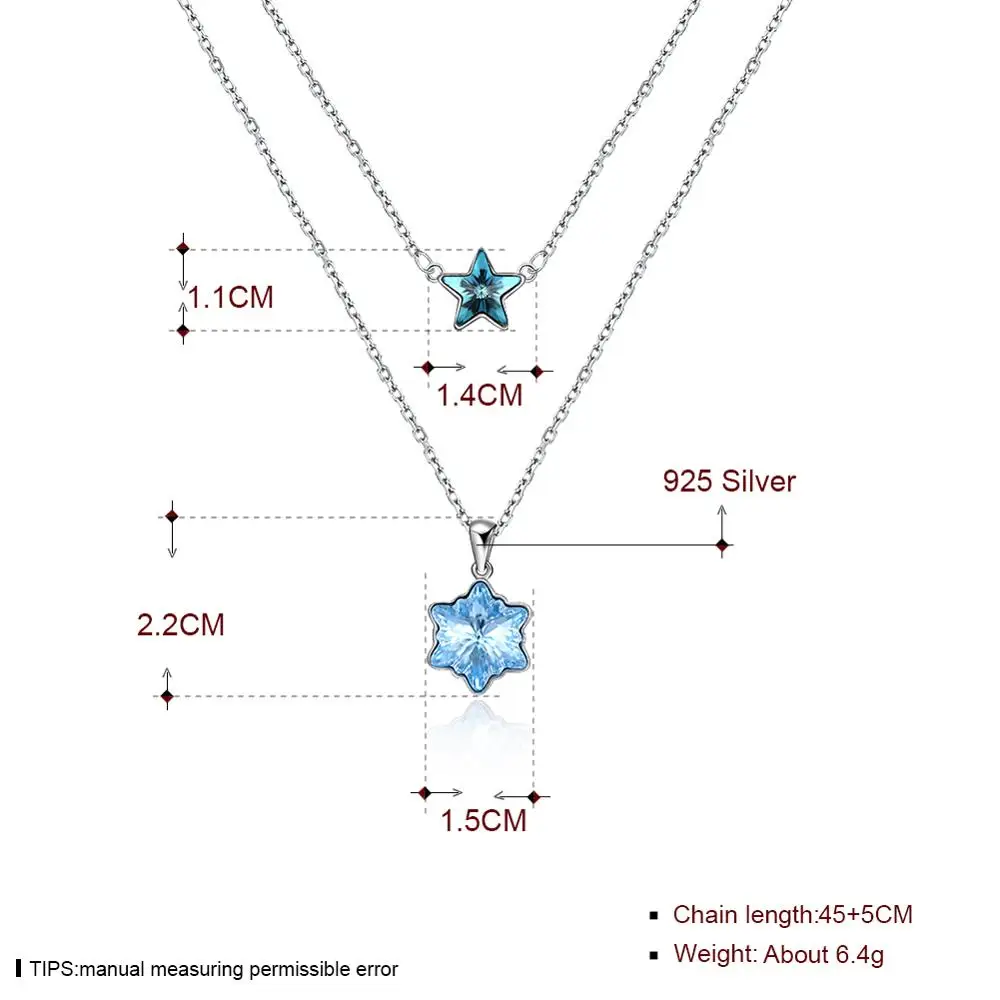 LEKANI Blue Crystals From Swarovski Necklace 925 Sterling Silver Diamond Double Layer Pendant Star Snowflake
LEKANI Blue Crystals From Swarovski Necklace 925 Sterling Silver Diamond Double Layer Pendant Star Snowflake