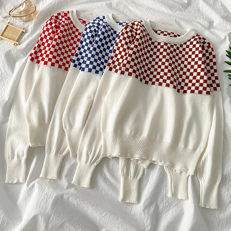 OUMENGKA Women O-Neck Pullovers Sweater Long Sleeve Knitted Short Pull Jumper Plaid Patchwork Soft Femme Autumn Clothes
OUMENGKA Women O-Neck Pullovers Sweater Long Sleeve Knitted Short Pull Jumper Plaid Patchwork Soft Femme Autumn Clothes