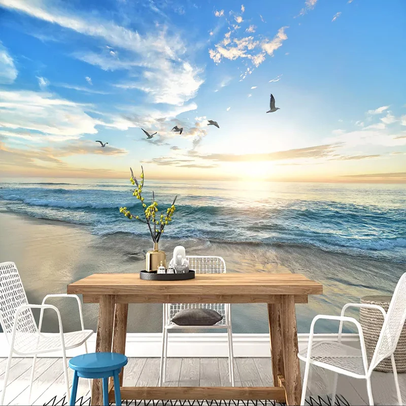 

Custom Photo Wallpaper Modern 3D Seascape Beach Mural Self-Adhesive Waterproof Sticker Living Room Bathroom Home Decor Tapety