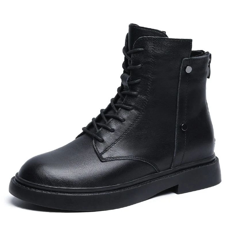 Fashion Black Real Genuine Leather Ankle Boots for Women Winter Warm Shoes British Style Rivet Back Zipper Casual Leather Boots 
Fashion Black Real Genuine Leather Ankle Boots for Women Winter Warm Shoes British Style Rivet Back Zipper Casual Leather Boots