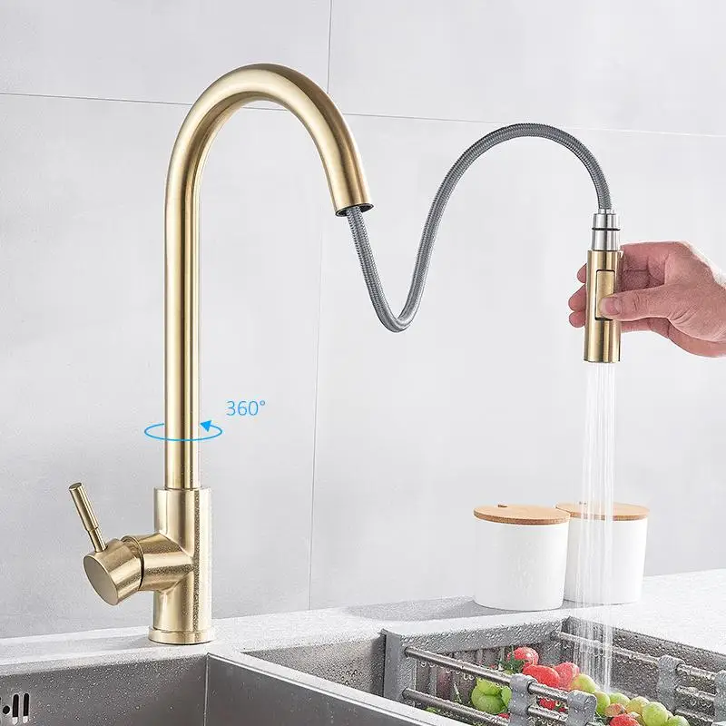 Brushed Gold Kitchen Faucet Pull Out Kitchen Sink Faucet Single Handle Faucet 360° Rotatble Kitchen Tap Hot Cold Mixer Crane
Brushed Gold Kitchen Faucet Pull Out Kitchen Sink Faucet Single Handle Faucet 360° Rotatble Kitchen Tap Hot Cold Mixer Crane