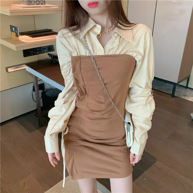 Fake 2 Pieces Women Long Sleeve Shirt Dress Korean Style Hollowing Out Sleeve Button Dress Ladies Sweet Casual Party Dresses
Fake 2 Pieces Women Long Sleeve Shirt Dress Korean Style Hollowing Out Sleeve Button Dress Ladies Sweet Casual Party Dresses