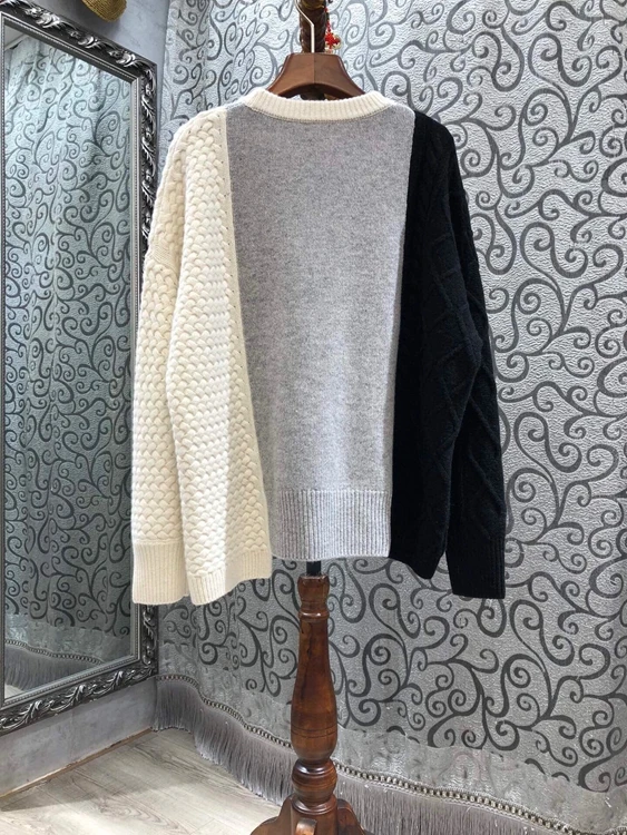 2020 autumn and winter new women's round neck color matching stitching woven decoration long-sleeved loose sweater 11
2020 autumn and winter new women's round neck color matching stitching woven decoration long-sleeved loose sweater 11