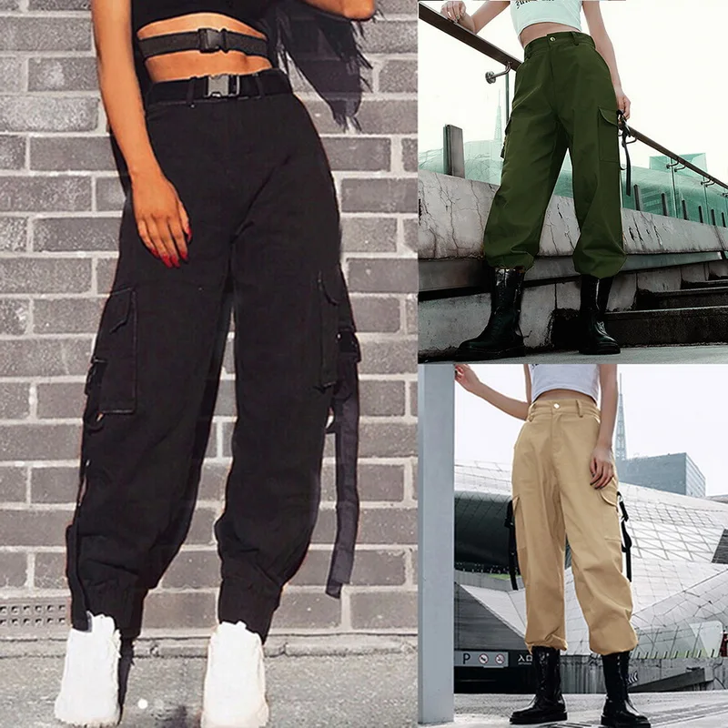 Женские свободные брюки-карго с эластичной резинкой на талии модель 2020 | Женская