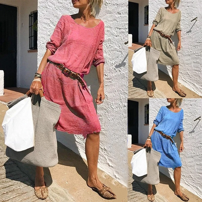 Fashion Ladies Shirt Dress Women Three Quarter Sleeve Summer Dress Casual Vestidos Loose Robe Women Summer Linen Dress
Fashion Ladies Shirt Dress Women Three Quarter Sleeve Summer Dress Casual Vestidos Loose Robe Women Summer Linen Dress
