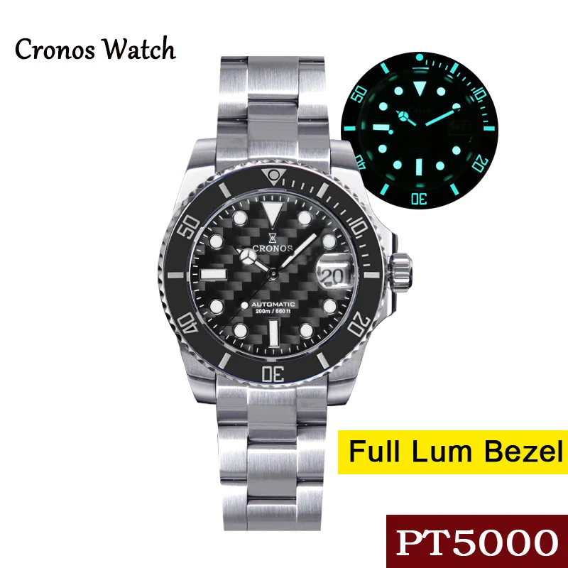 Мужские часы Cronos 40 мм с черным циферблатом из углеродного волокна и сапфировым стеклом, мужские часы для дайвера PT5000 с автоматическим перем... 
Мужские часы Cronos 40 мм с черным циферблатом из углеродного волокна и сапфировым стеклом, мужские часы для дайвера PT5000 с автоматическим перем...