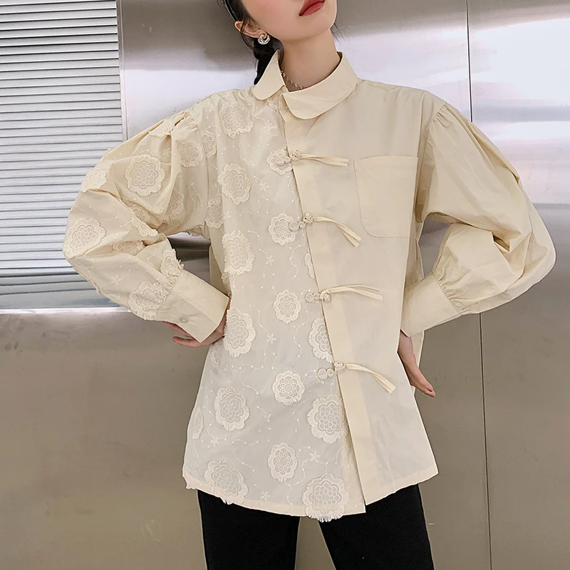 Kimotimo Women Blouse 2021 New Retro Stitching Irregular Buckle Chinese Style Turn-down Collar Long-sleeved Solid Shirt Designer
Kimotimo Women Blouse 2021 New Retro Stitching Irregular Buckle Chinese Style Turn-down Collar Long-sleeved Solid Shirt Designer