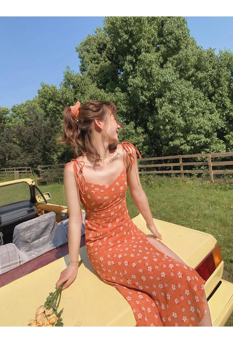 Summer Holiday European and American Retro Ins Slim-Fit Slimming Orange Split Fairy Chiffon Sling Maxi Dress Kawaii
Summer Holiday European and American Retro Ins Slim-Fit Slimming Orange Split Fairy Chiffon Sling Maxi Dress Kawaii