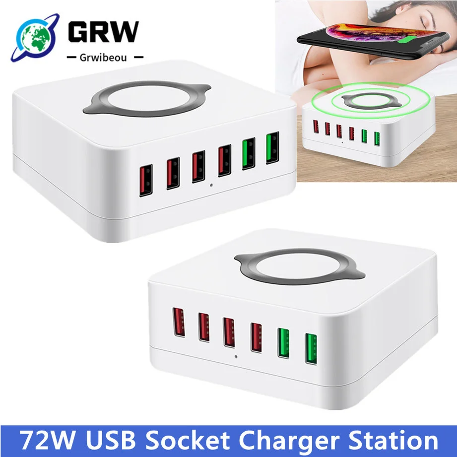 GRWIBEOU 72W USB Socket Charger Station 10W Wireless Dual QC3.0 Fast Charging Adapter 6-Port USB Charger For iPhone Xs 11 Xiaomi
GRWIBEOU 72W USB Socket Charger Station 10W Wireless Dual QC3.0 Fast Charging Adapter 6-Port USB Charger For iPhone Xs 11 Xiaomi