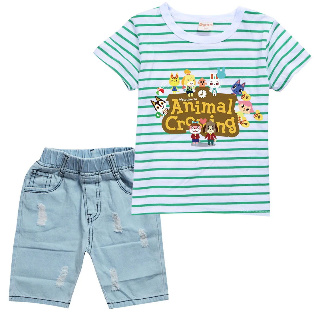 Animal Crossing T Shirt Baby Boys Striped O-neck T-shirt Denim Shorts 2pcs Set Toddler Girls SportSwear Boutique Kids Clothing
Animal Crossing T Shirt Baby Boys Striped O-neck T-shirt Denim Shorts 2pcs Set Toddler Girls SportSwear Boutique Kids Clothing