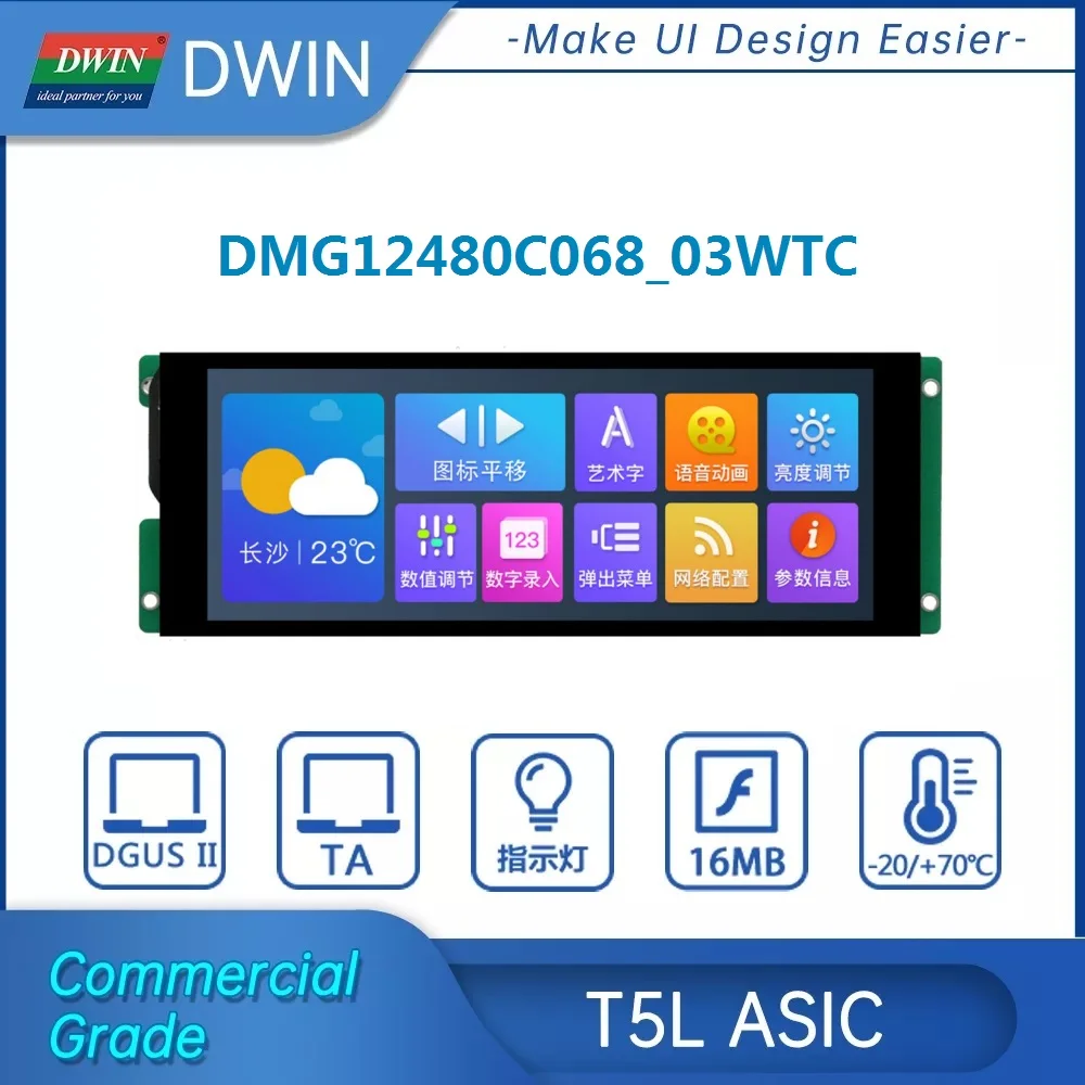 DWIN 6.8 Inch IPS TFT LCD Module, UART Intelligent Display Touch Screen connect Arduino, HMI Smart Home DMG12480C068_03W
DWIN 6.8 Inch IPS TFT LCD Module, UART Intelligent Display Touch Screen connect Arduino, HMI Smart Home DMG12480C068_03W