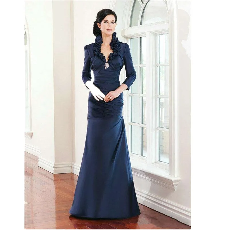 Dark Blue Vintage Taffeta Mather Of the Bridal Dresses Floor Length Sheath Ruffle Long Sleeves Mother Dresse
Dark Blue Vintage Taffeta Mather Of the Bridal Dresses Floor Length Sheath Ruffle Long Sleeves Mother Dresse