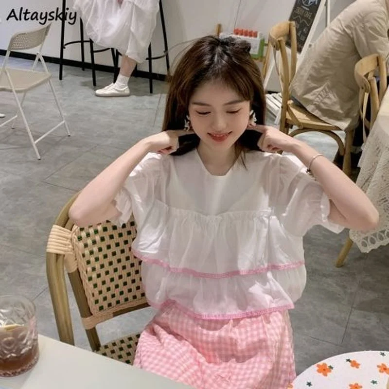 Blouses Women Ruffles Summer Sweet Kawaii Preppy Leisure Korean Style Design New All-match Trendy Ladies Soft Loose Popular Ins
Blouses Women Ruffles Summer Sweet Kawaii Preppy Leisure Korean Style Design New All-match Trendy Ladies Soft Loose Popular Ins