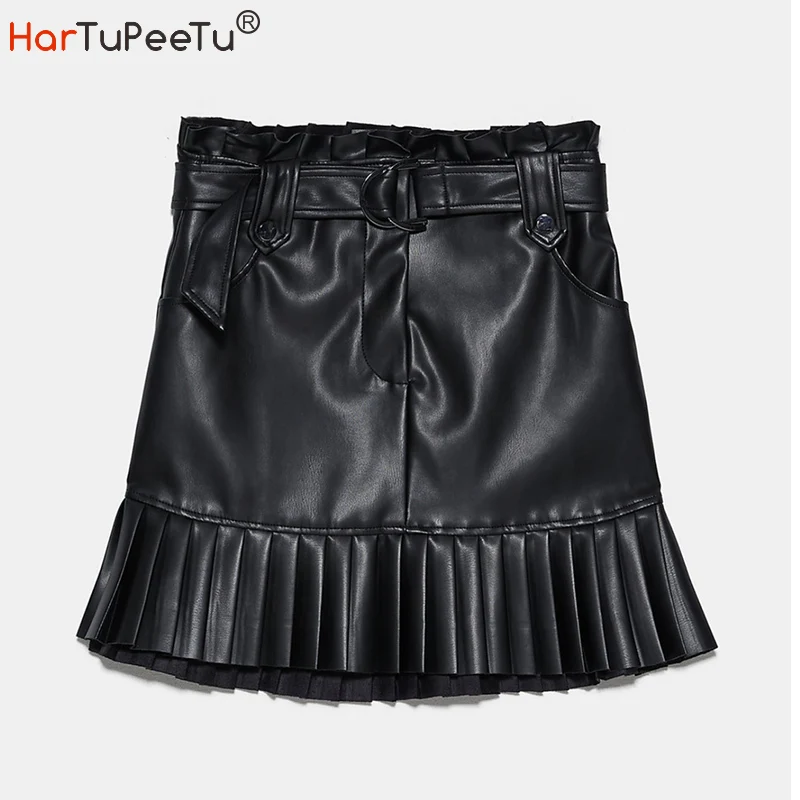 Women PU Mini Skirt 2020 Autumn Winter Chic Fashion Faux Leather Pleated With Belt Pocket Brown Black Female Skirts Faldas Mujer
Women PU Mini Skirt 2020 Autumn Winter Chic Fashion Faux Leather Pleated With Belt Pocket Brown Black Female Skirts Faldas Mujer