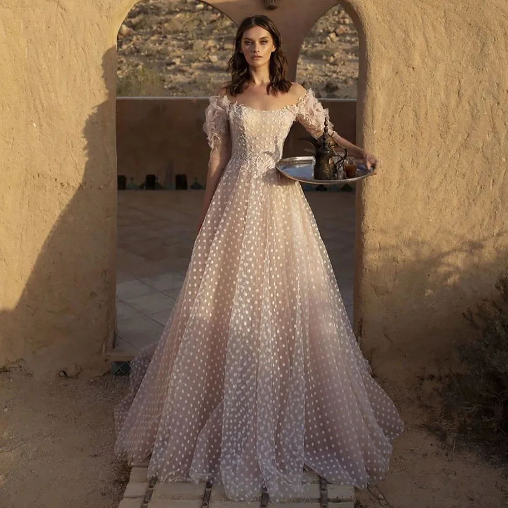 Thinyfull Princess Boho Dots Tulle Wedding Dresses Scoop Off The Shoulder A Line Bridal Gown Sweep Train Lace Vestido De Novia
Thinyfull Princess Boho Dots Tulle Wedding Dresses Scoop Off The Shoulder A Line Bridal Gown Sweep Train Lace Vestido De Novia