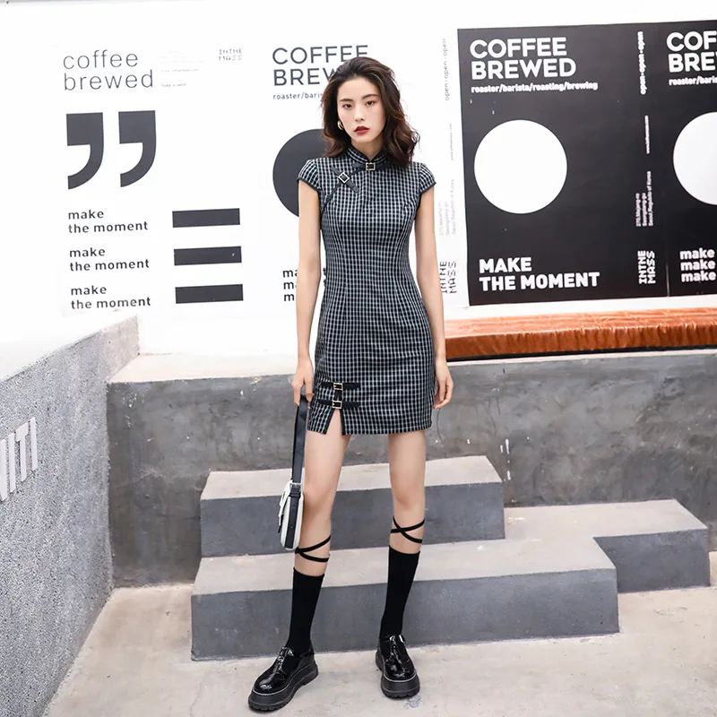 Vintage plaid print modern creative design Cheongsam girl fashion summer Cotton linne mini qipao dress
Vintage plaid print modern creative design Cheongsam girl fashion summer Cotton linne mini qipao dress