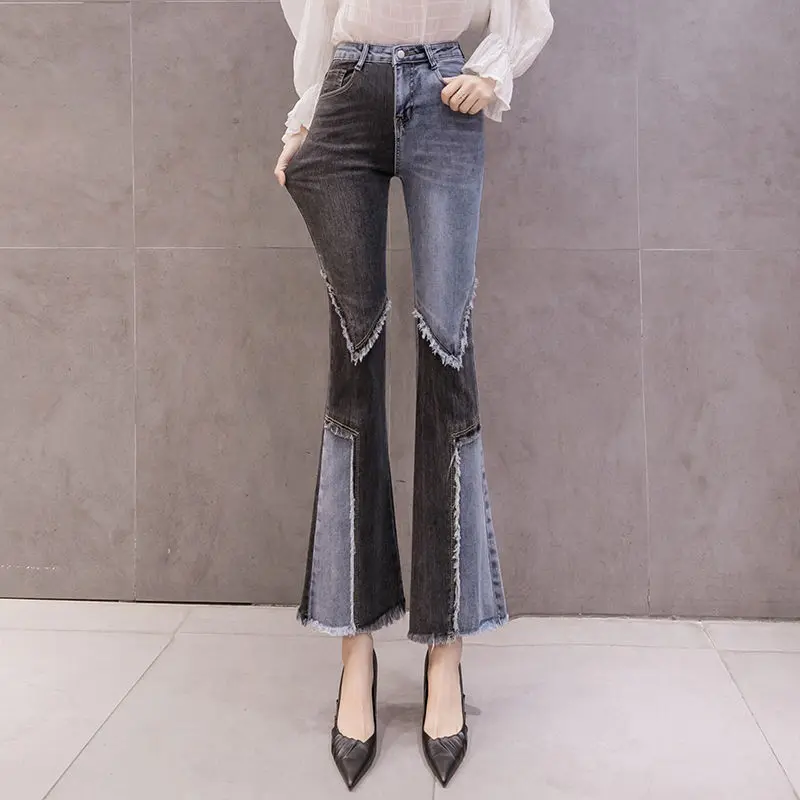 Women 2021 Spring Autumn Fashion Patchwork Stretch Jeans Female New High Waist Denim Flare Pants Slim Casual Trousers P139
Women 2021 Spring Autumn Fashion Patchwork Stretch Jeans Female New High Waist Denim Flare Pants Slim Casual Trousers P139
