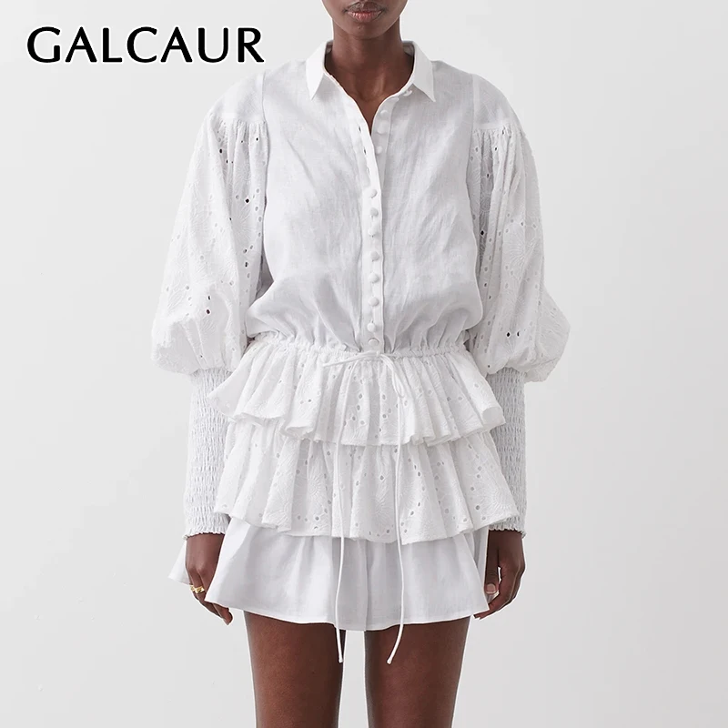 GALCAUR Autumn Dress For Women Lapel Lantern Long Sleeve High Waist Lace Up Ruffles Hollow Out Mini Dresses Female 2020 Clothing
GALCAUR Autumn Dress For Women Lapel Lantern Long Sleeve High Waist Lace Up Ruffles Hollow Out Mini Dresses Female 2020 Clothing