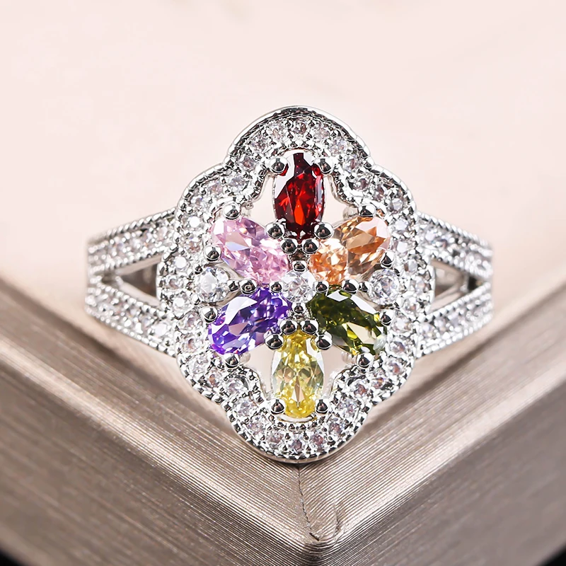 Fashion Colorful Cubic Zircon Rings For Women Gorgeous With Clear Crystal Paved Wedding Rainbow Color Stone Jewelry
Fashion Colorful Cubic Zircon Rings For Women Gorgeous With Clear Crystal Paved Wedding Rainbow Color Stone Jewelry