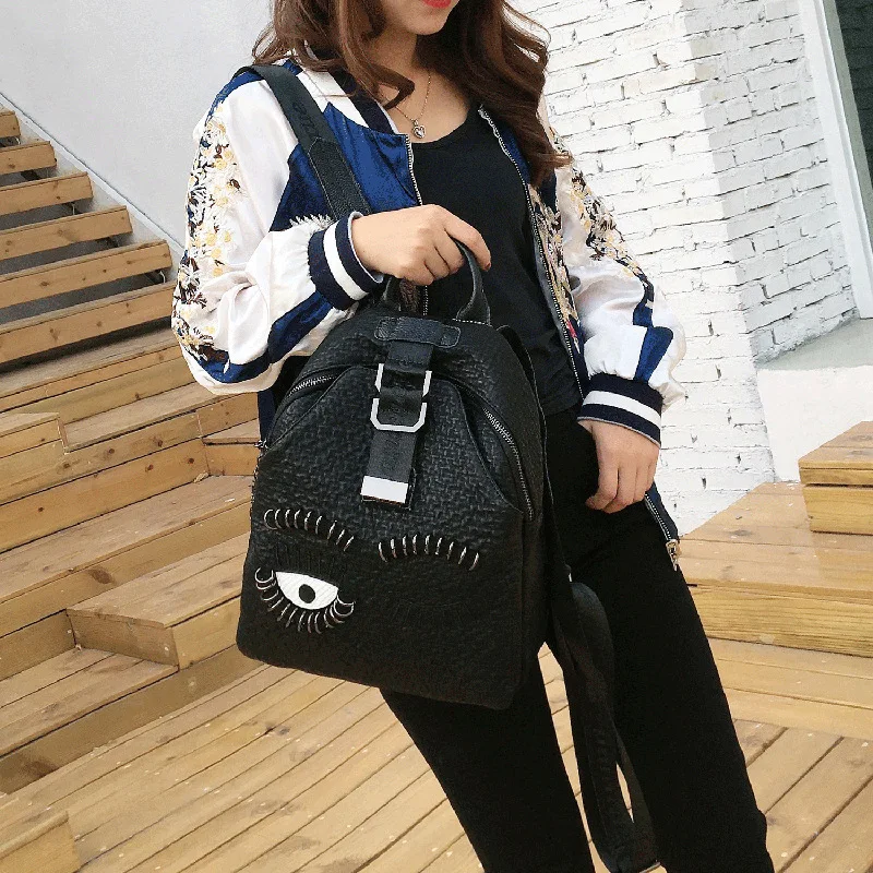 Women Fashion Eye Rings Artificial Leather Backpack Female Vegan High Street Stylish Travel Daily Black School Book Daypack Bag
Women Fashion Eye Rings Artificial Leather Backpack Female Vegan High Street Stylish Travel Daily Black School Book Daypack Bag