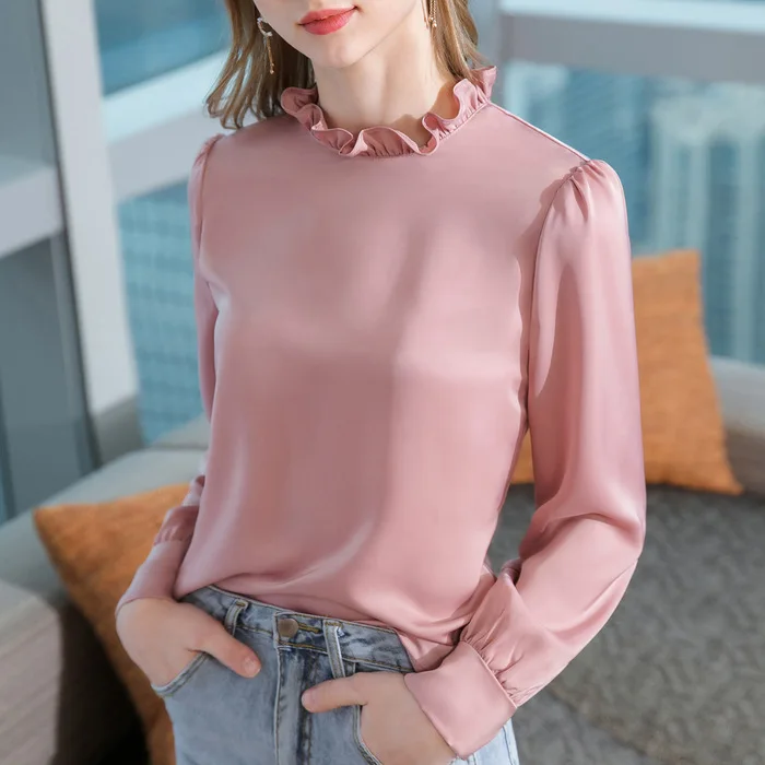 Satin Chiffon shirt women's 2021 early spring new women's dress stand collar Ruffle fashion shirt red long sleeve top
Satin Chiffon shirt women's 2021 early spring new women's dress stand collar Ruffle fashion shirt red long sleeve top