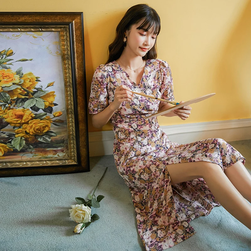 New Women Long Chiffon Floral Dress Boho Retro Casual Vacation Dresses Summer Vintage Runway Elegant Korean Party Night Dresses
New Women Long Chiffon Floral Dress Boho Retro Casual Vacation Dresses Summer Vintage Runway Elegant Korean Party Night Dresses