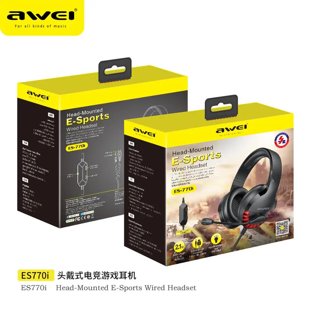 AWEI ES-770i Wired Professional Led Light Game Headphone With Microphone For PC Computer Game Stereo 7.1 Bass Sound 50mm Speaker
AWEI ES-770i Wired Professional Led Light Game Headphone With Microphone For PC Computer Game Stereo 7.1 Bass Sound 50mm Speaker