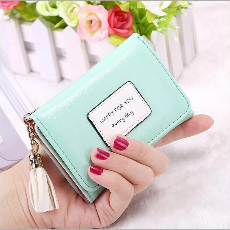 Women's Short Letter Tassel Wallet Female Three Fold Hasp Solid Color Coin Purses Ladies Card Holder Money Clip Clutch Bag
Women's Short Letter Tassel Wallet Female Three Fold Hasp Solid Color Coin Purses Ladies Card Holder Money Clip Clutch Bag