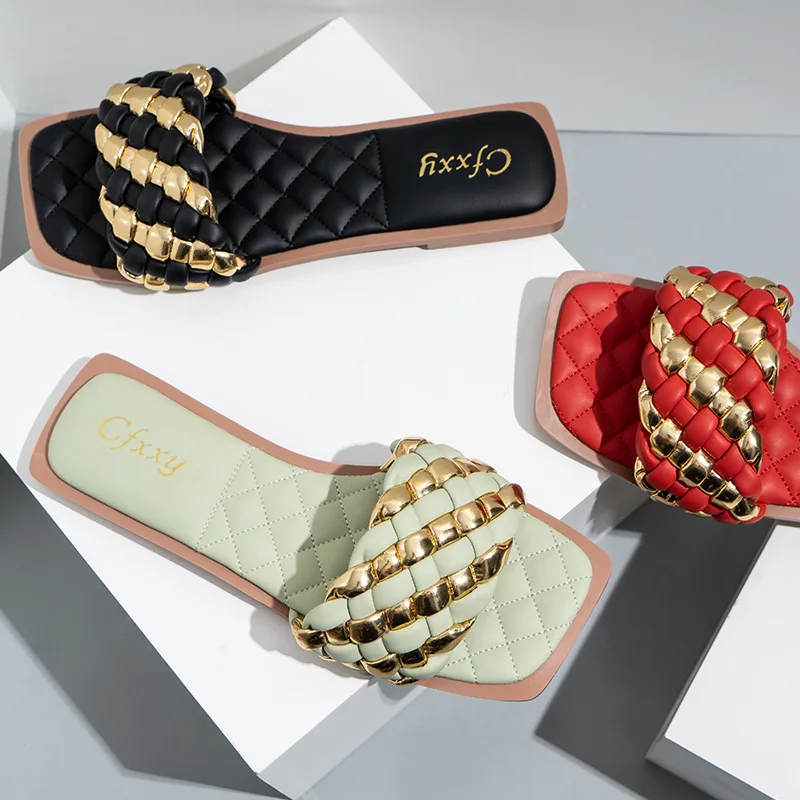 New Summer Woven Slippers Women Square Toe Flat Casual Shoes Flip Flops Beach Sandal Slipper Slip On Slides Brand Big size 42
New Summer Woven Slippers Women Square Toe Flat Casual Shoes Flip Flops Beach Sandal Slipper Slip On Slides Brand Big size 42