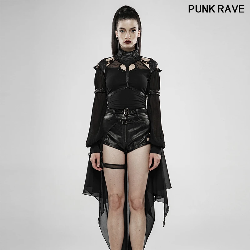 

Gothic Pu Leather Chiffon Bat-shaped Perspective Cloak Punk Heavy Metal Women Dark Night Knight Bat Cloak PUNK RAVE WY-1138DPF