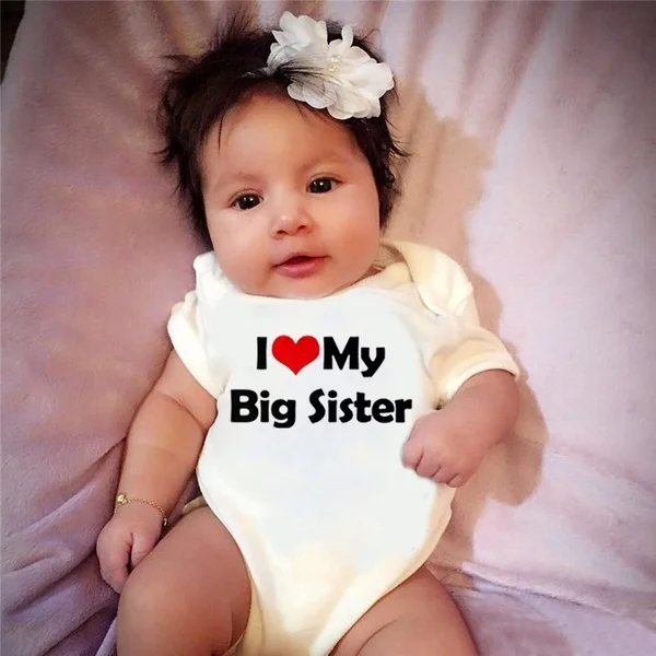 Забавные футболки с надписью I LOVE MY SISTER печатных комбинезоны для малышей Одежда