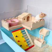 Hamster Platform with Stairs Solid Wood Pedal Hedgehog Chinchilla Supplies Toy Golden Silk Bear Basic Cage Tray