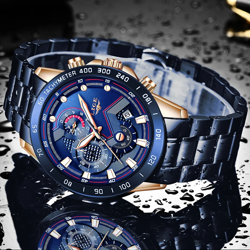 2019 New Blue Quartz Clock Chronograph LIGE Mens Watches Top Brand Luxury Watch For Men Date Waterproof Wrist Reloj Hombre | Наручные