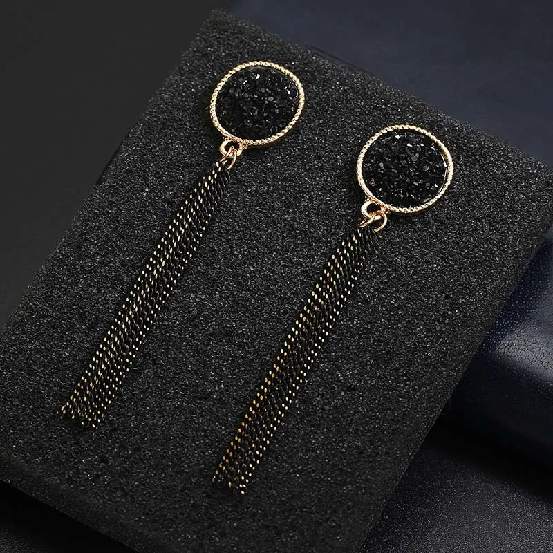 Women Vintage Jewelry Black Tassel Earrings Round Earrings Crystal Long Earrings Female Luxury Rhinestone Boho Dangle Earrings 
Women Vintage Jewelry Black Tassel Earrings Round Earrings Crystal Long Earrings Female Luxury Rhinestone Boho Dangle Earrings