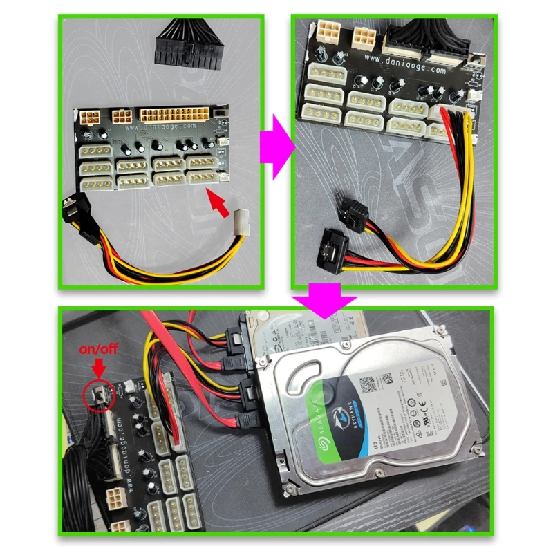 Адаптер питания 24pin ATX на 8 Molex SATA 4pin 
Адаптер питания 24pin ATX на 8 Molex SATA 4pin